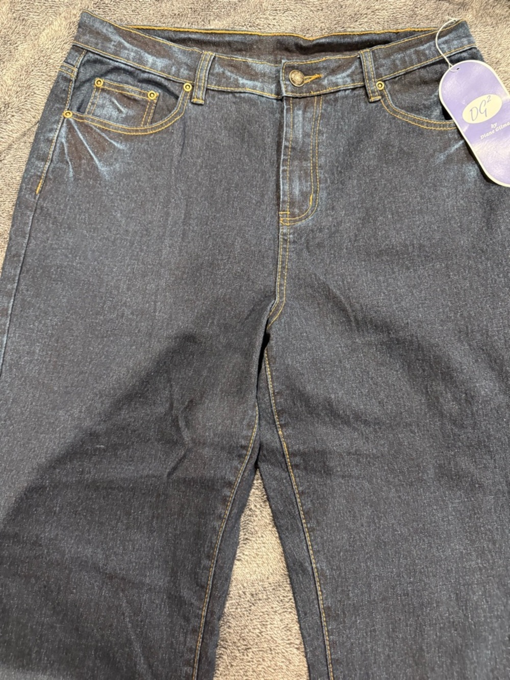 DG2 by Diane Gilman Dark Indigo Jeans with Gold Stitching